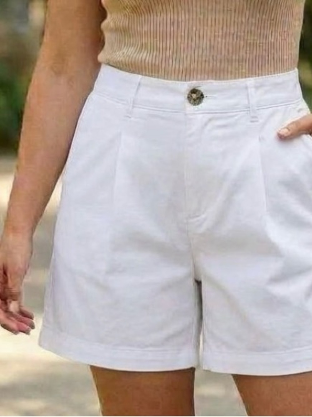 Tuckernuck White High-Rise Pleated Cotton Shorts